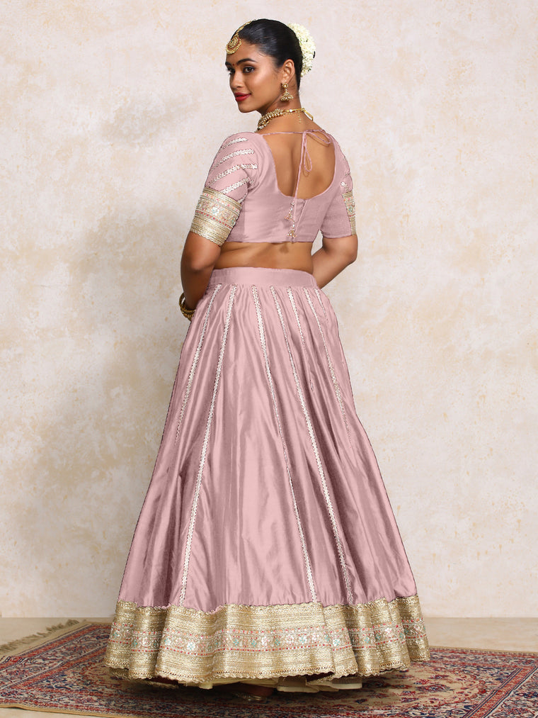Mahira x Tyohaar Lehenga Set, in Purple Chandheri, featuring elbow sleeves and scoop neckline, made for party & festive.