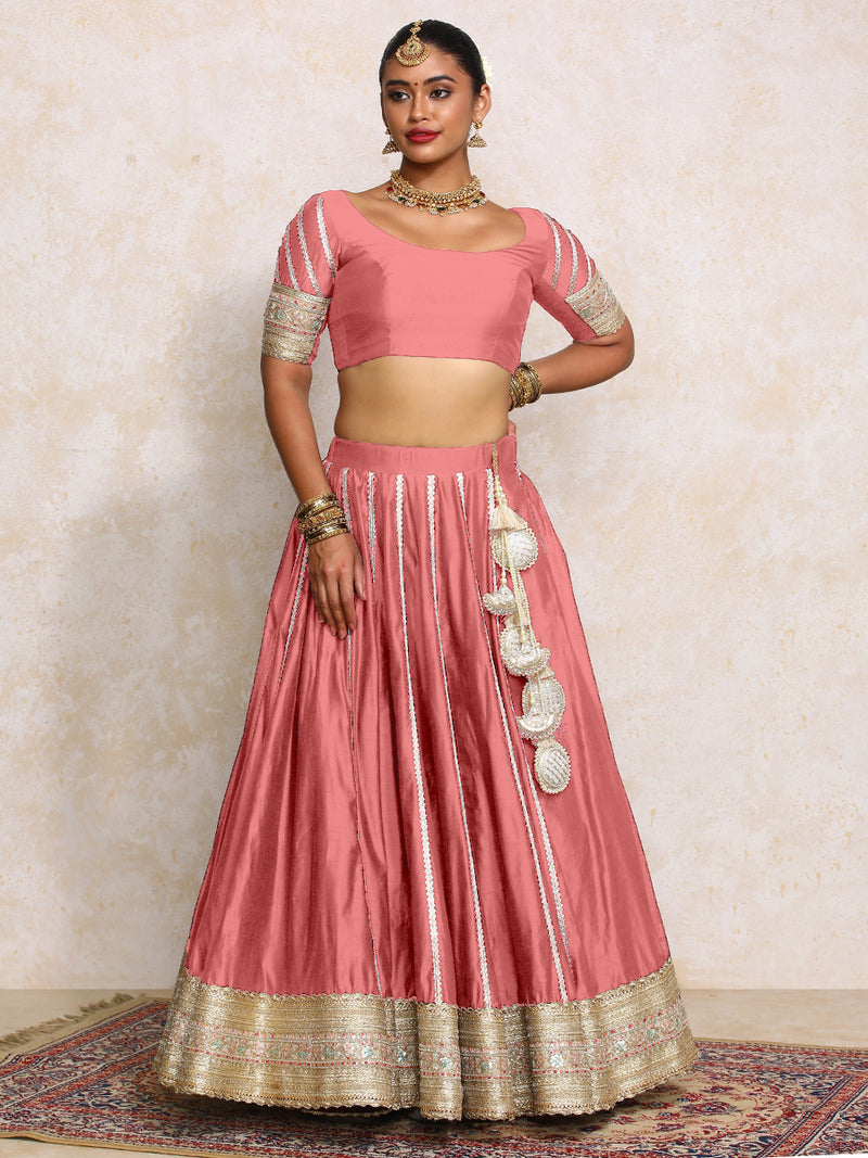 Mahira x Tyohaar | Rose Pink Plain Chandheri FlareFit™ Lehenga Set with Dupatta-Binks