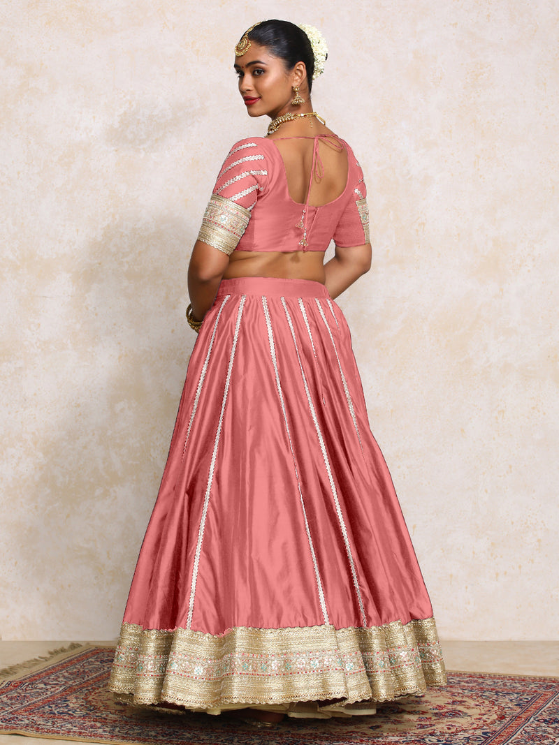 Mahira x Tyohaar | Rose Pink Plain Chandheri FlareFit™ Lehenga Set with Dupatta-Binks