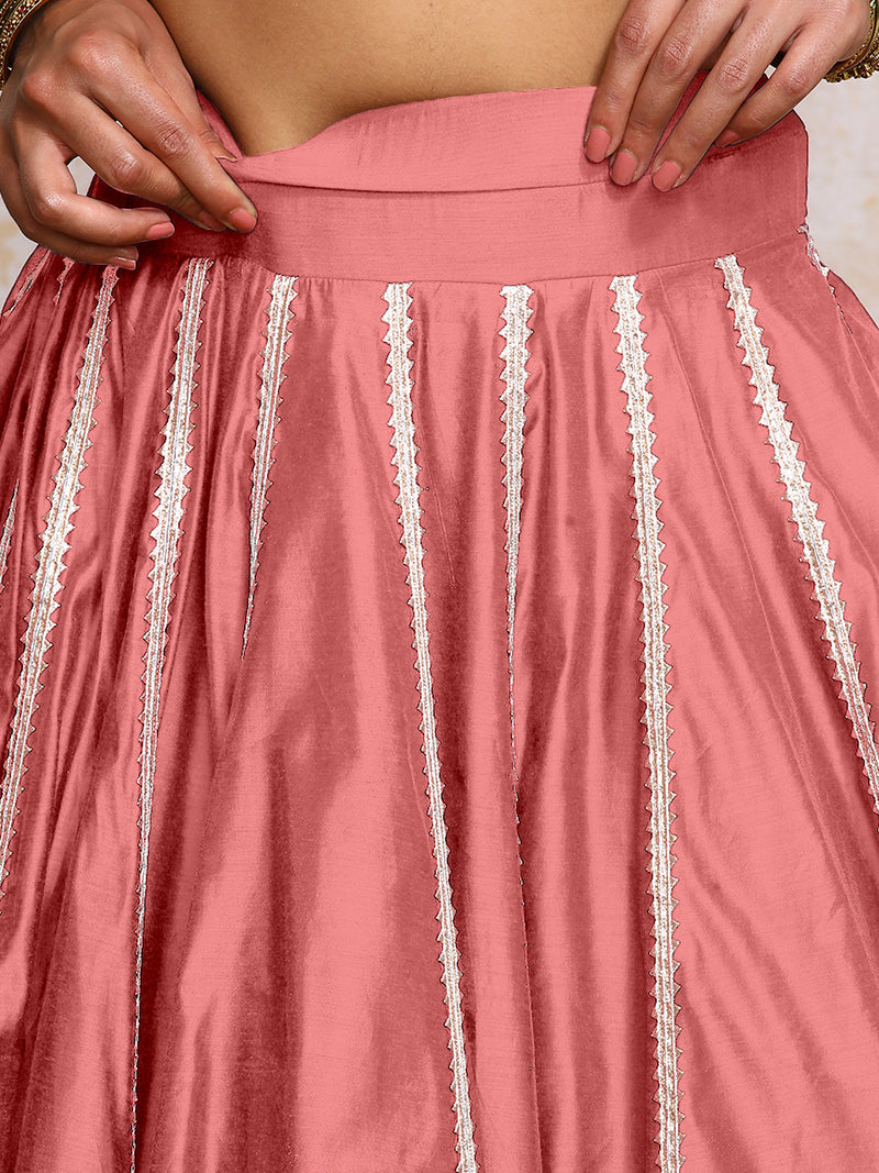 Mahira x Tyohaar | Rose Pink Plain Chandheri FlareFit™ Lehenga Set with Dupatta-Binks