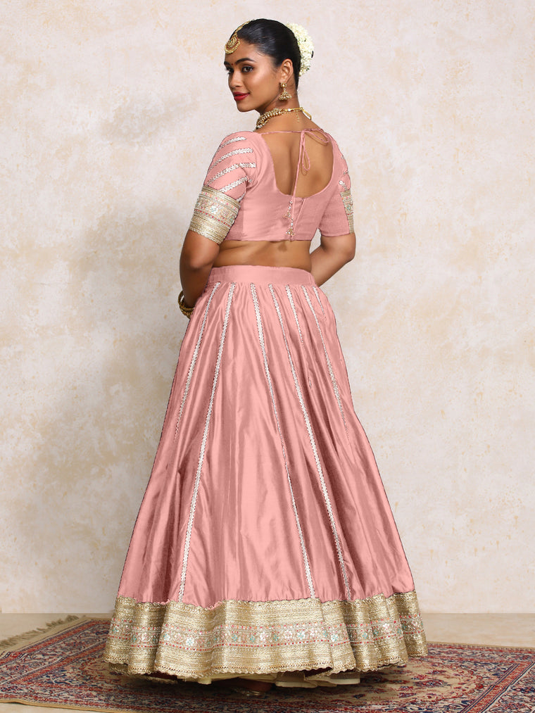 Mahira x Tyohaar Lehenga Set, in Pink Chandheri, featuring elbow sleeves and scoop neckline, made for party & festive (view 2).