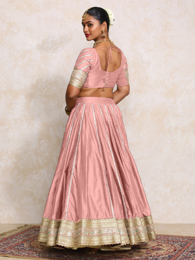 Mahira x Tyohaar | Sea Pink Plain Chandheri FlareFit™ Lehenga Set with Dupatta-Binks