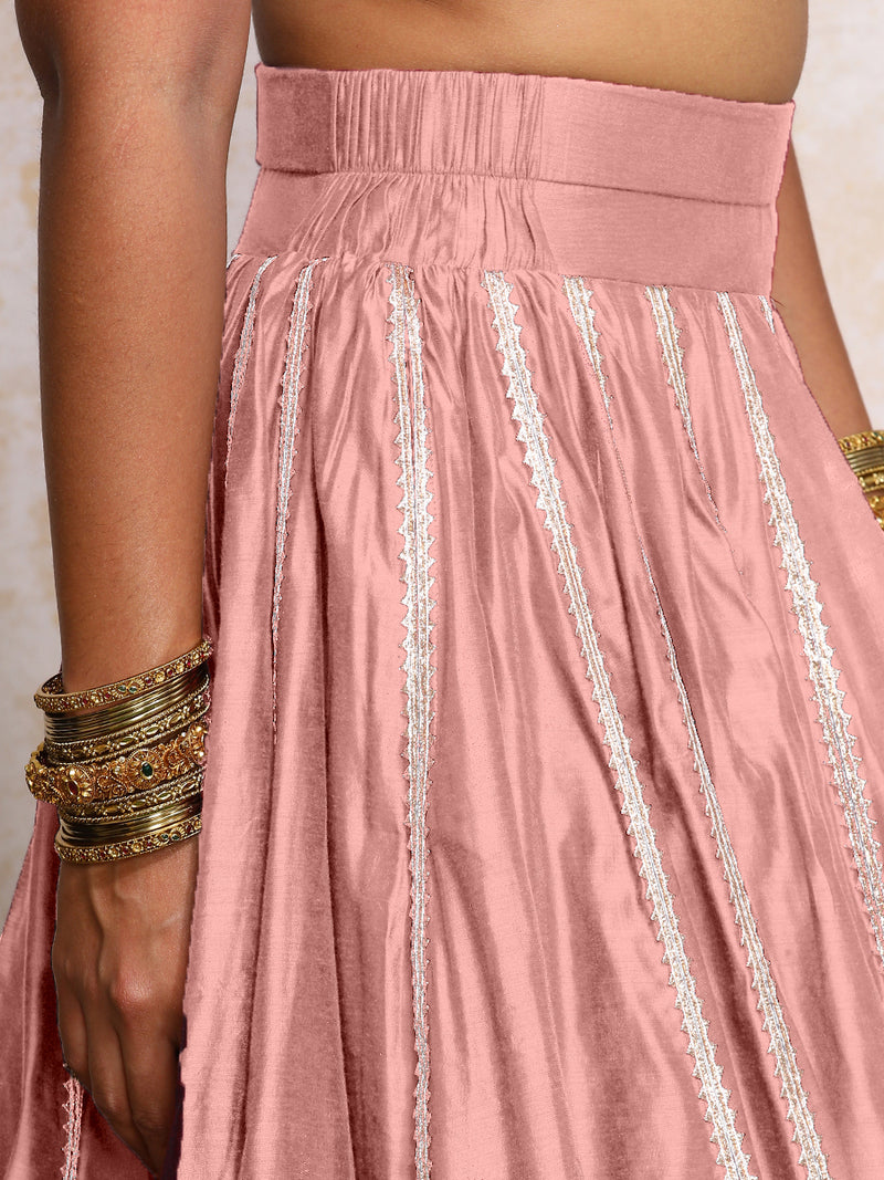 Mahira x Tyohaar | Sea Pink Plain Chandheri FlareFit™ Lehenga Set with Dupatta-Binks