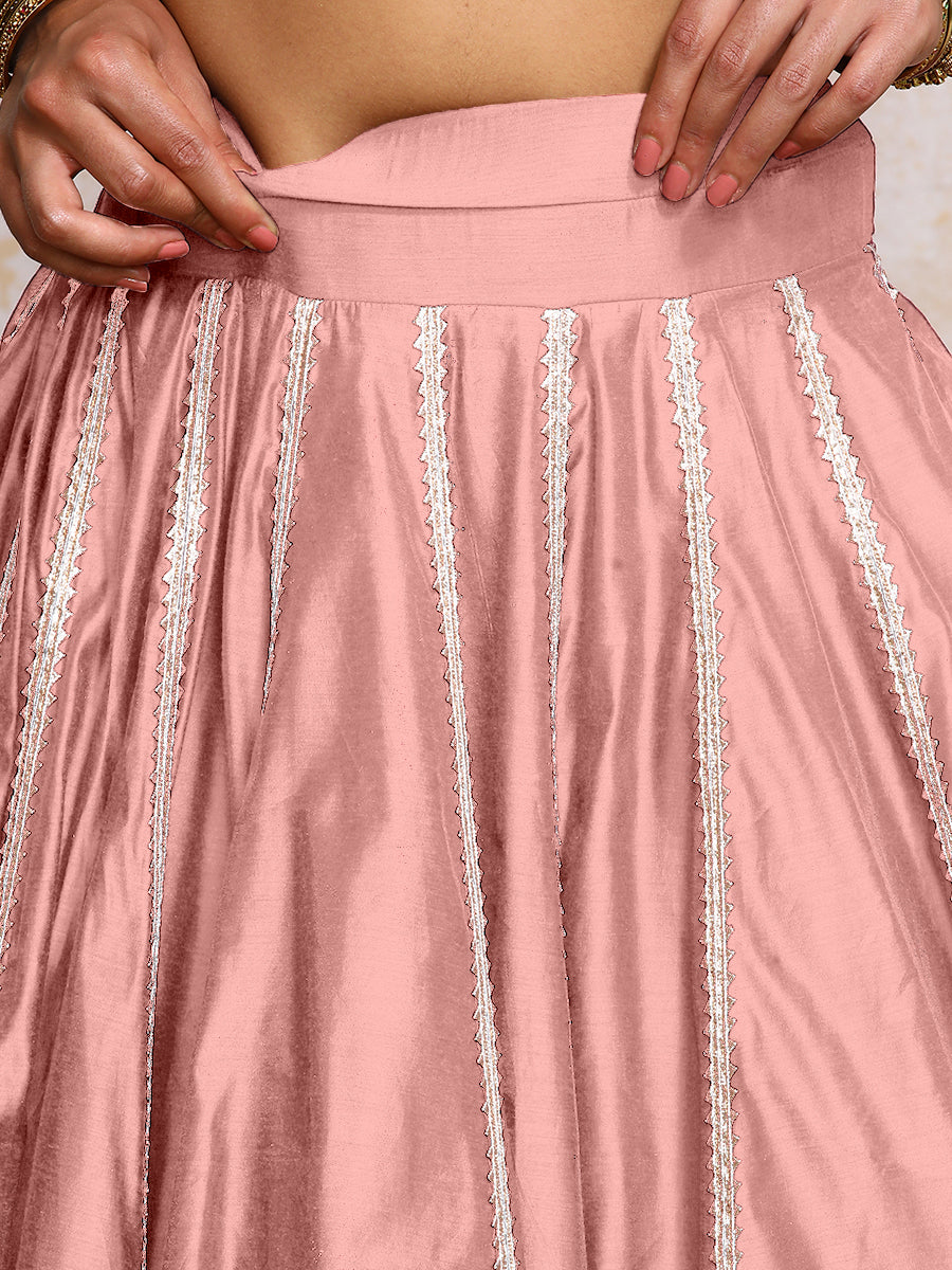 Mahira x Tyohaar Lehenga Set, in Pink Chandheri, featuring elbow sleeves and scoop neckline, made for party & festive (view 5).