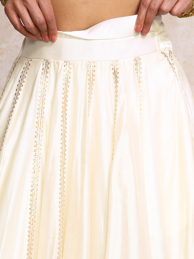 Mahira x Tyohaar | White Plain Chandheri FlareFit™ Lehenga Set with Dupatta-Binks