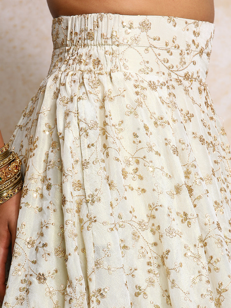 Aabroo x Tyohaar | Cream Embroidered Tissue FlareFit™ Lehenga Set with Dupatta-Binks