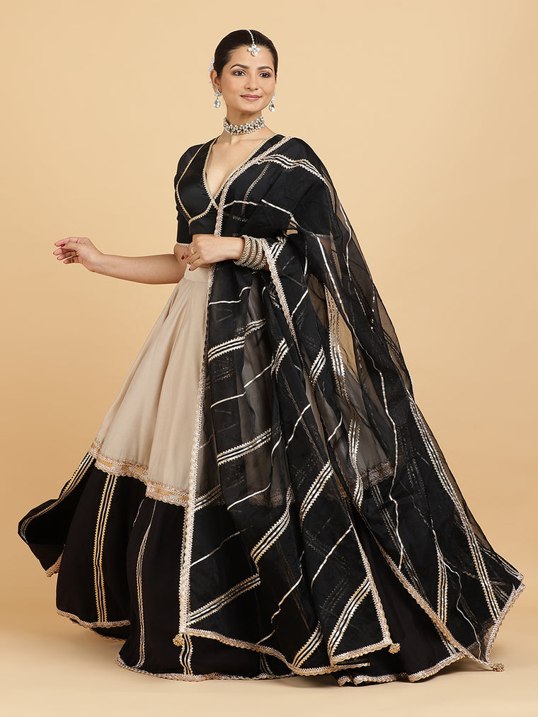 Mastani Zeenat 4-Pc Lehenga Set x Tyohaar, in Beige, featuring elbow sleeves and v-neckline, made for party & festive.