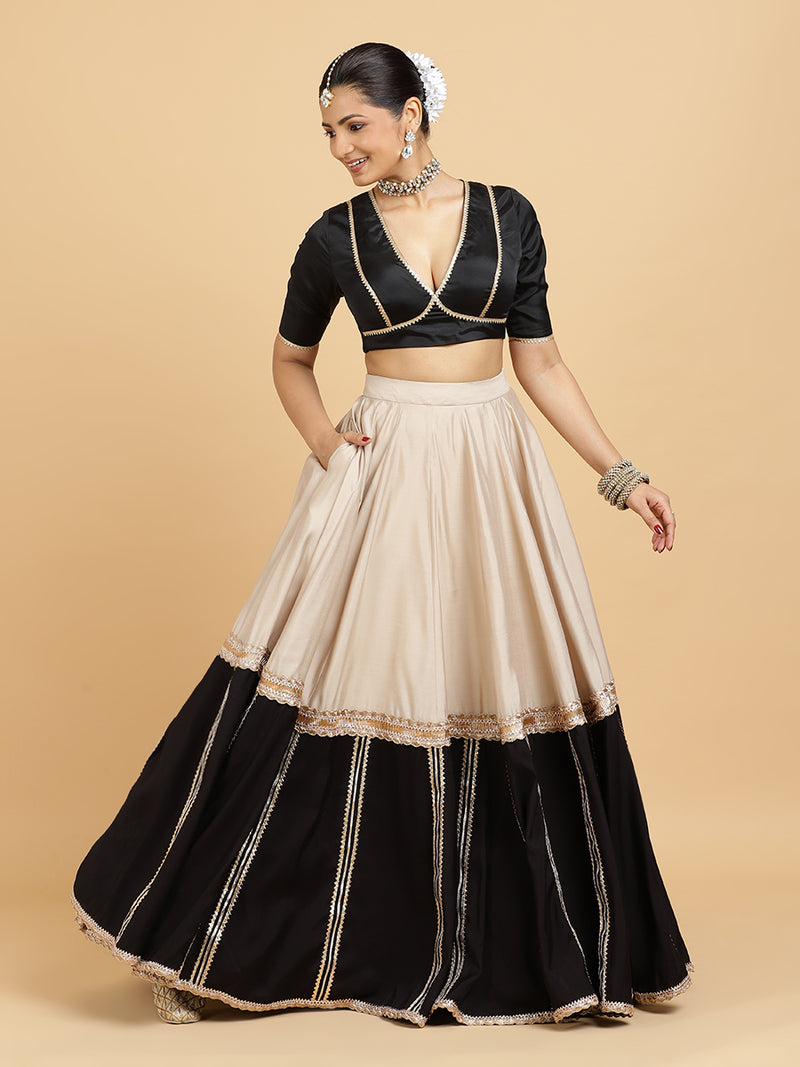 Mastani Zeenat 4-Pc Lehenga Set x Tyohaar | Grey Black Colour Blocked Lehenga, Charcoal Black Blouse with Chandni Black Dupatta and Cancan Skirt-Binks