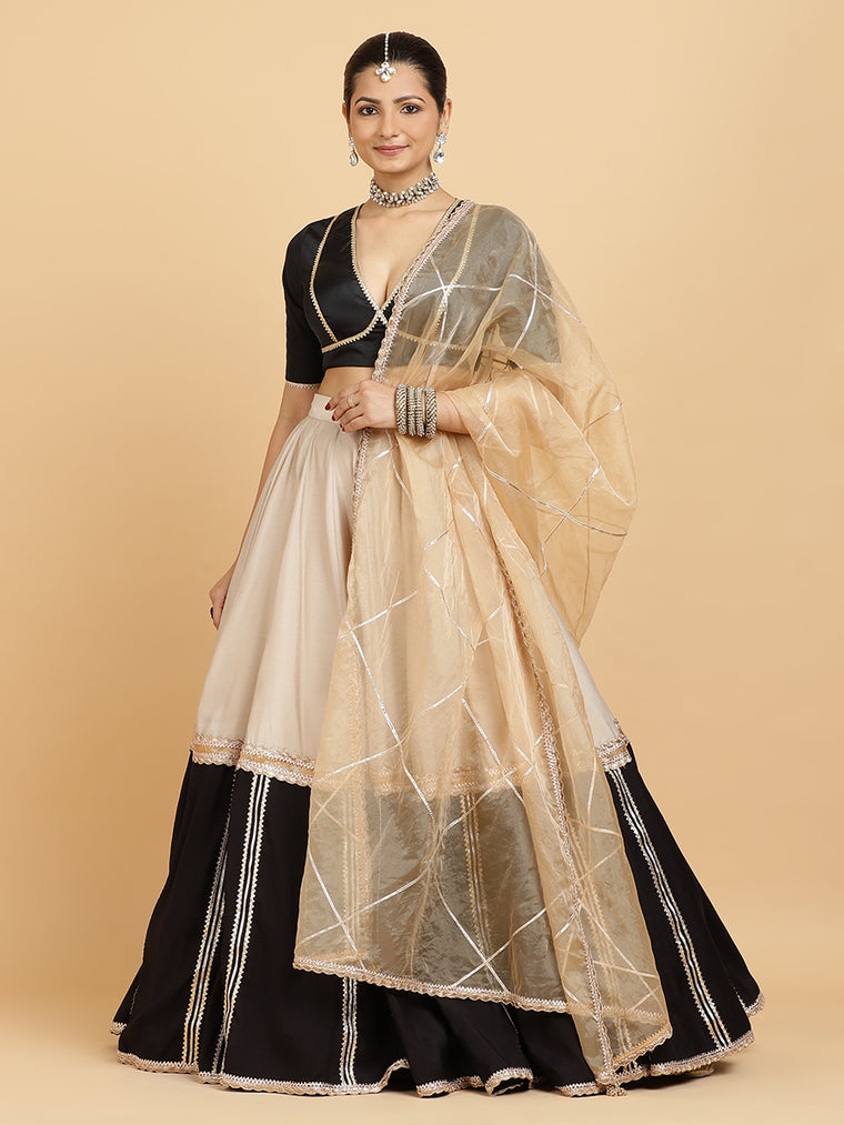Mastani Zeenat 4-Pc Lehenga Set x Tyohaar, in Beige, featuring elbow sleeves and v-neckline, made for party & festive.