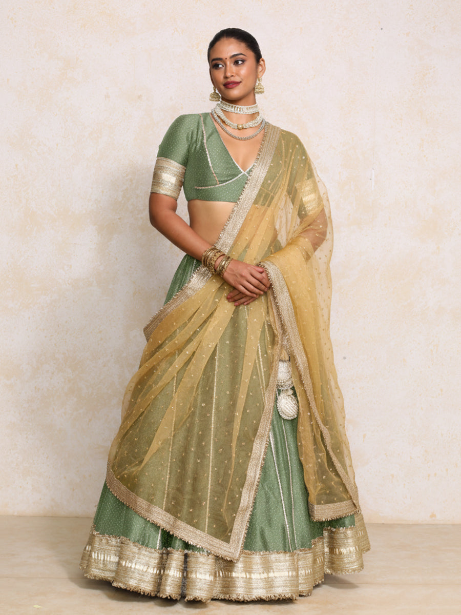 Mehreen x Tyohaar | Green Foil Chandheri FlareFit™ Lehenga Set with Dupatta