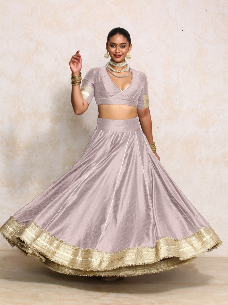 Mehreen x Tyohaar | Lilac Foil Chandheri FlareFit™ Lehenga Set with Dupatta-Binks