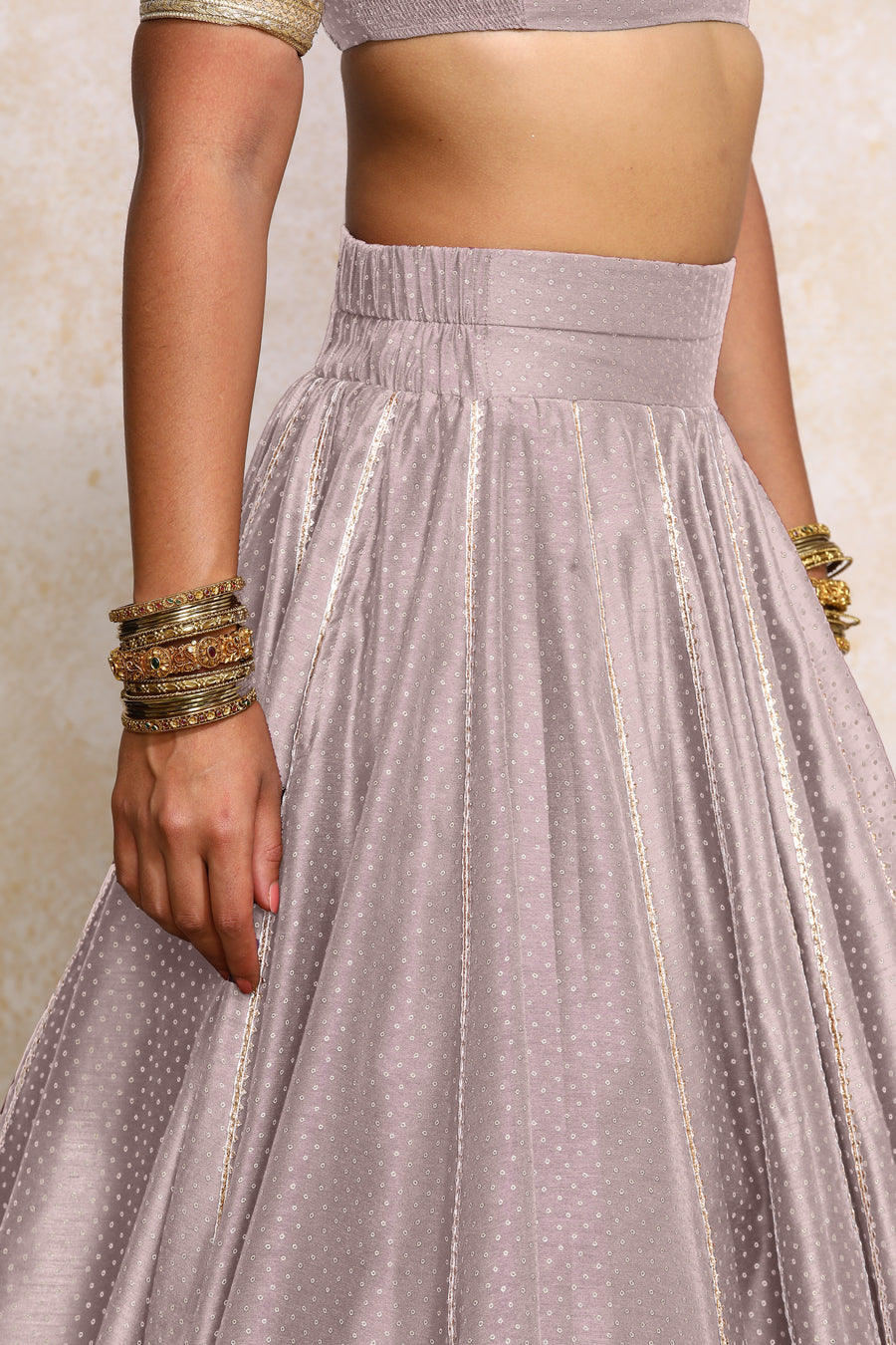 Mehreen x Tyohaar Lehenga Set, in Purple Chandheri, featuring elbow sleeves and v-neckline, made for party & festive (view 3).