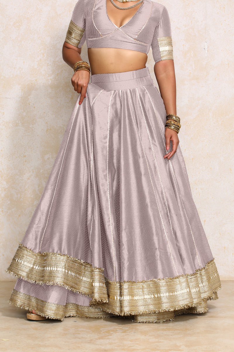 Mehreen x Tyohaar | Lilac Foil Chandheri FlareFit™ Lehenga Set with Dupatta-Binks