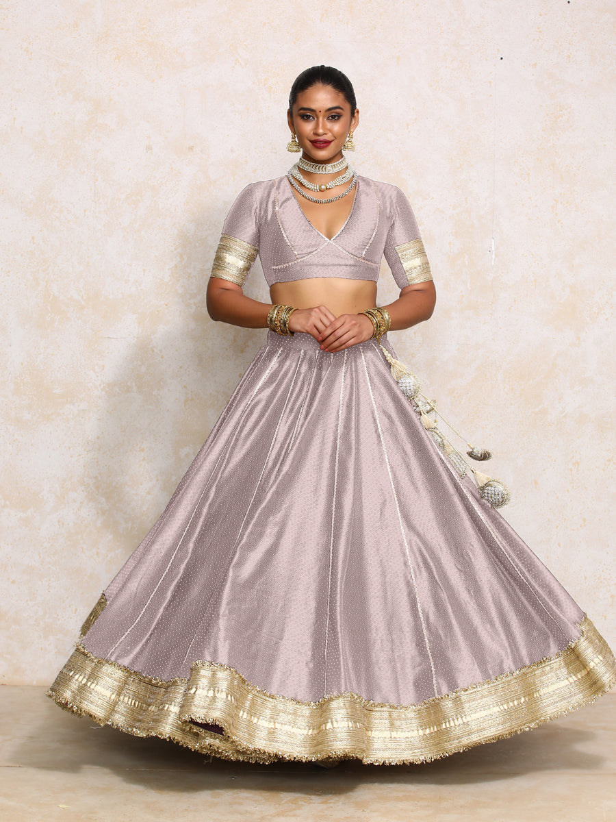Mehreen x Tyohaar Lehenga Set, in Purple Chandheri, featuring elbow sleeves and v-neckline, made for party & festive (view 8).