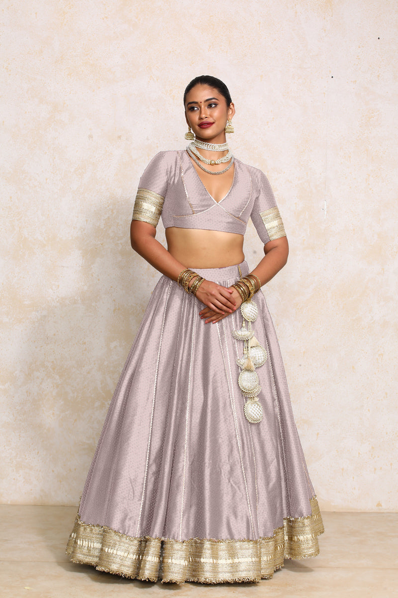Mehreen x Tyohaar | Lilac Foil Chandheri FlareFit™ Lehenga Set with Dupatta-Binks