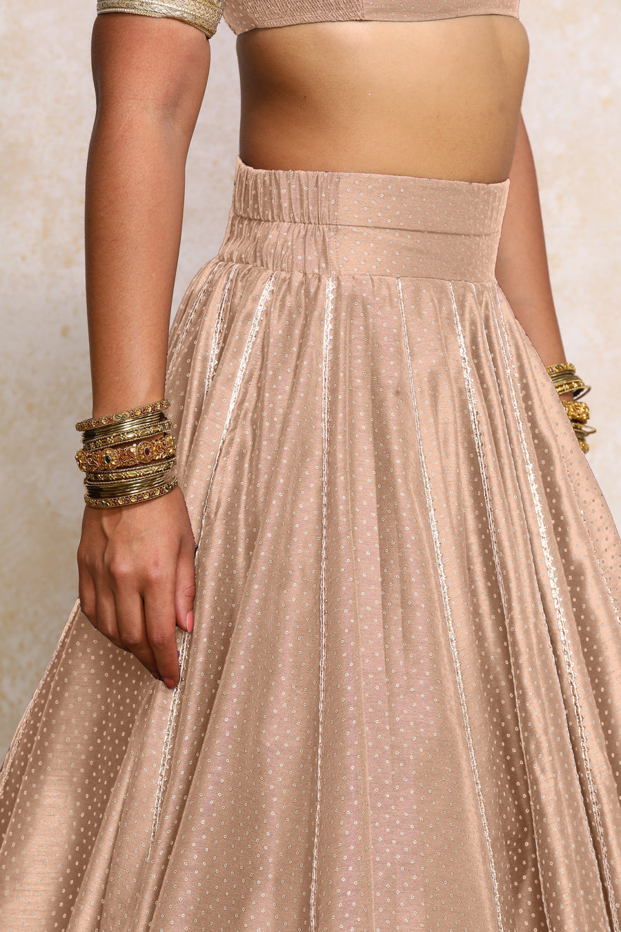 Mehreen x Tyohaar Lehenga Set, in Copper Chandheri, featuring elbow sleeves and v-neckline, made for party & festive (view 3).