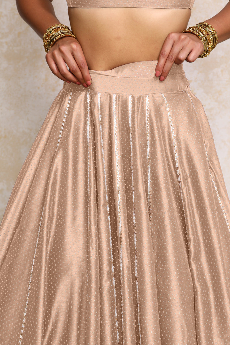 Mehreen x Tyohaar | Muted Copper Foil Chandheri FlareFit™ Lehenga Set with Dupatta-Binks