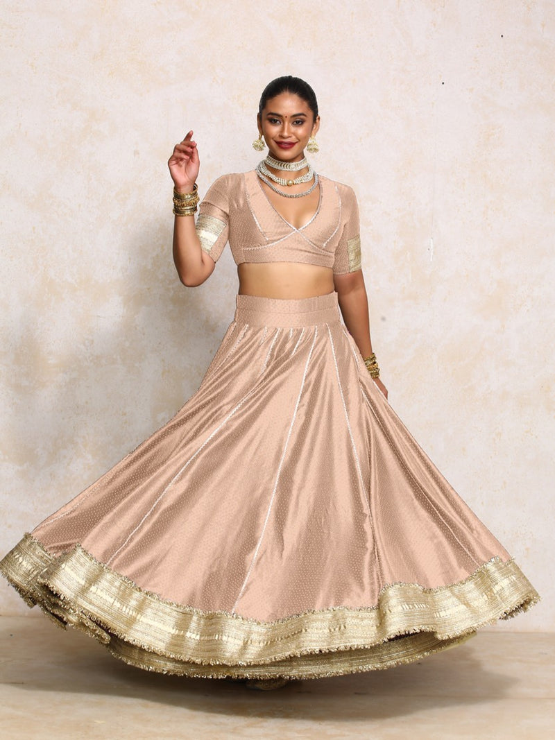 Mehreen x Tyohaar | Muted Copper Foil Chandheri FlareFit™ Lehenga Set with Dupatta-Binks