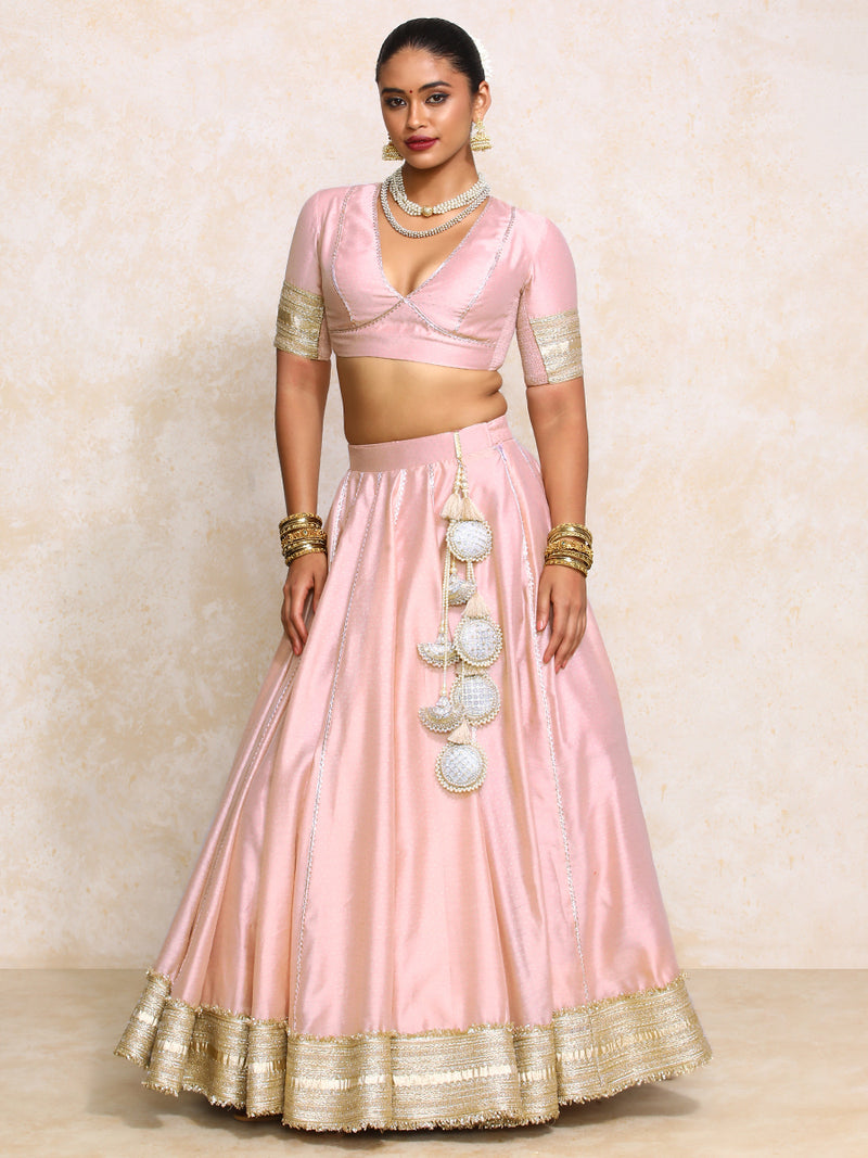 Mehreen x Tyohaar | Pink Foil Chandheri FlareFit™ Lehenga Set with Dupatta-Binks