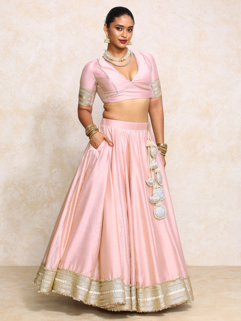 Mehreen x Tyohaar | Pink Foil Chandheri FlareFit™ Lehenga Set with Dupatta-Binks