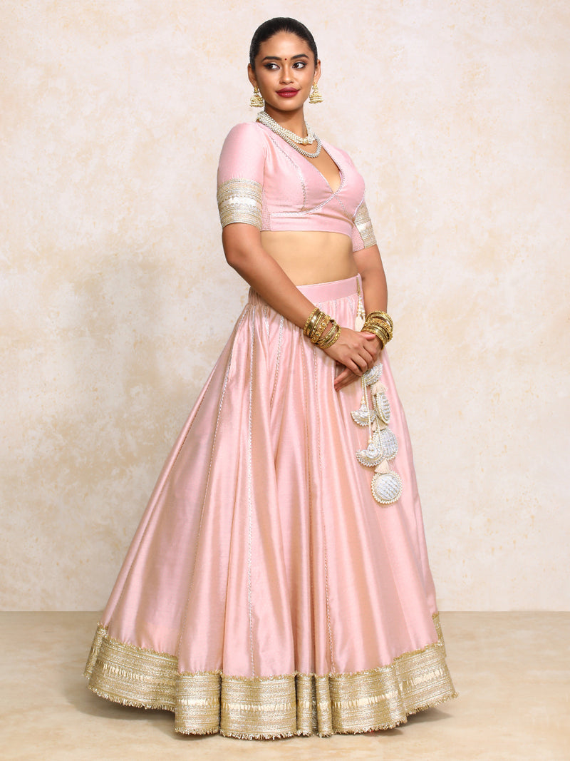 Mehreen x Tyohaar | Pink Foil Chandheri FlareFit™ Lehenga Set with Dupatta-Binks