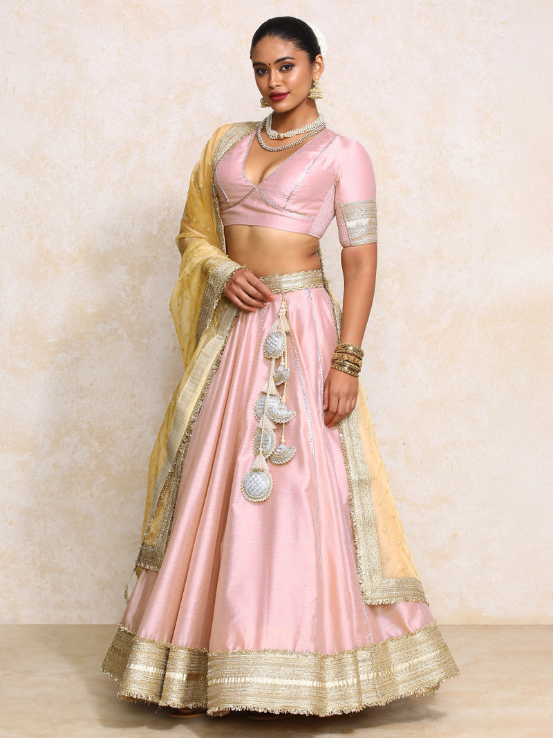 Mehreen x Tyohaar | Pink Foil Chandheri FlareFit™ Lehenga Set with Dupatta-Binks