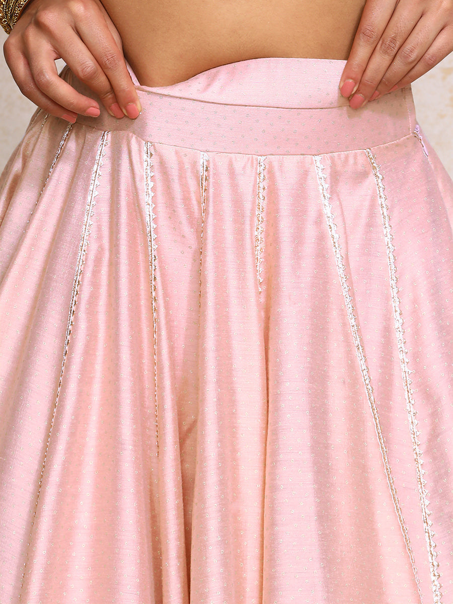 Mehreen x Tyohaar Lehenga Set, in Pink Chandheri, featuring elbow sleeves and v-neckline, made for party & festive (view 5).