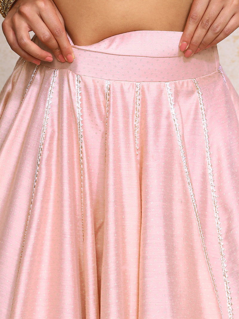 Mehreen x Tyohaar | Pink Foil Chandheri FlareFit™ Lehenga Set with Dupatta-Binks