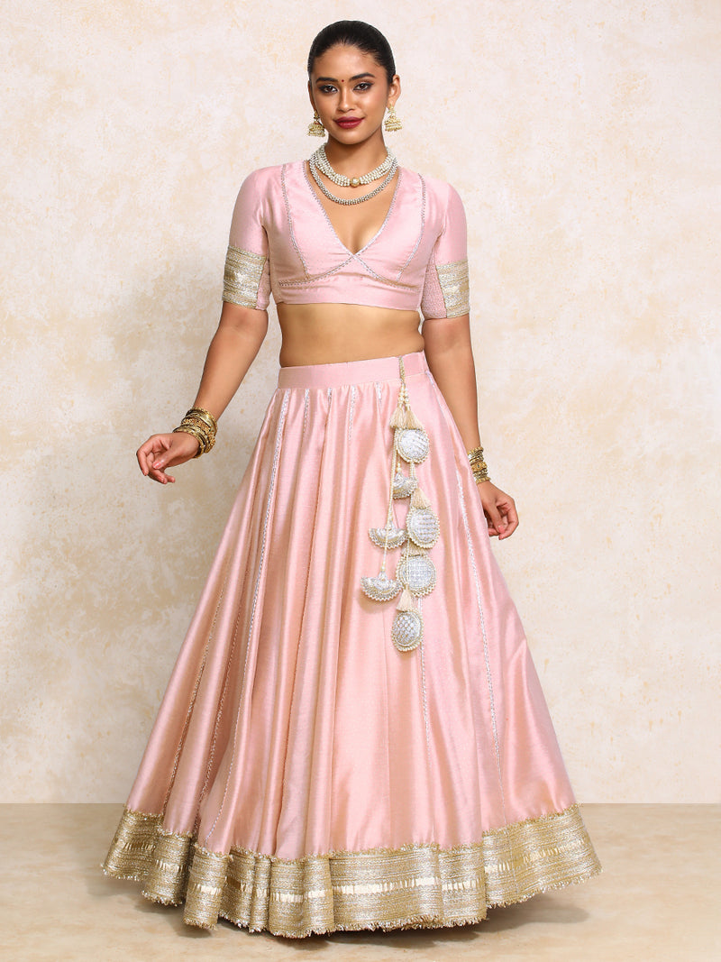 Mehreen x Tyohaar | Pink Foil Chandheri FlareFit™ Lehenga Set with Dupatta-Binks