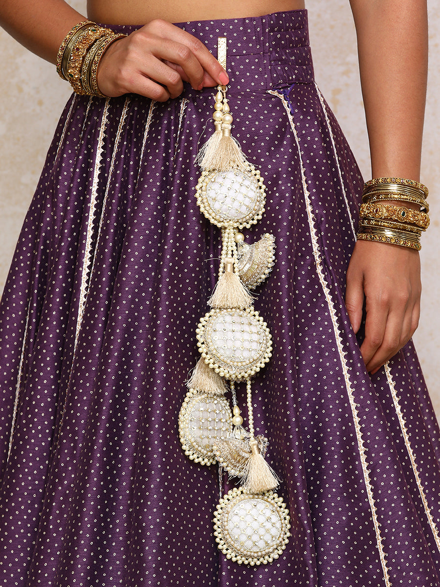 Mehreen x Tyohaar Lehenga Set, in Purple Chandheri, featuring elbow sleeves and v-neckline, made for party & festive (view 8).