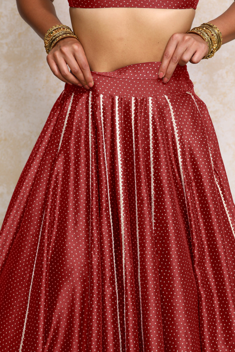 Mehreen x Tyohaar | Red Foil Chandheri FlareFit™ Lehenga Set with Dupatta-Binks