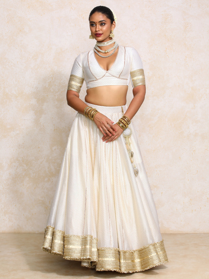Mehreen x Tyohaar | White Foil Chandheri FlareFit™ Lehenga Set with Dupatta-Binks