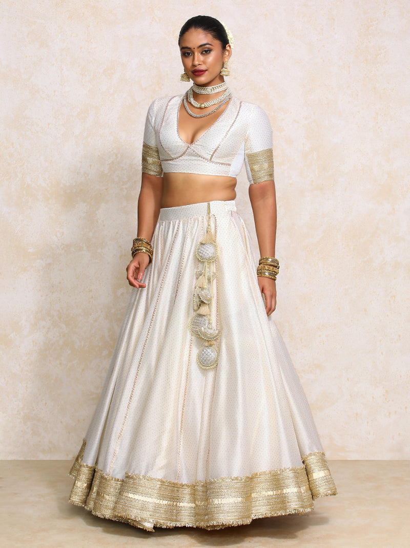 Mehreen x Tyohaar | White Foil Chandheri FlareFit™ Lehenga Set with Dupatta-Binks