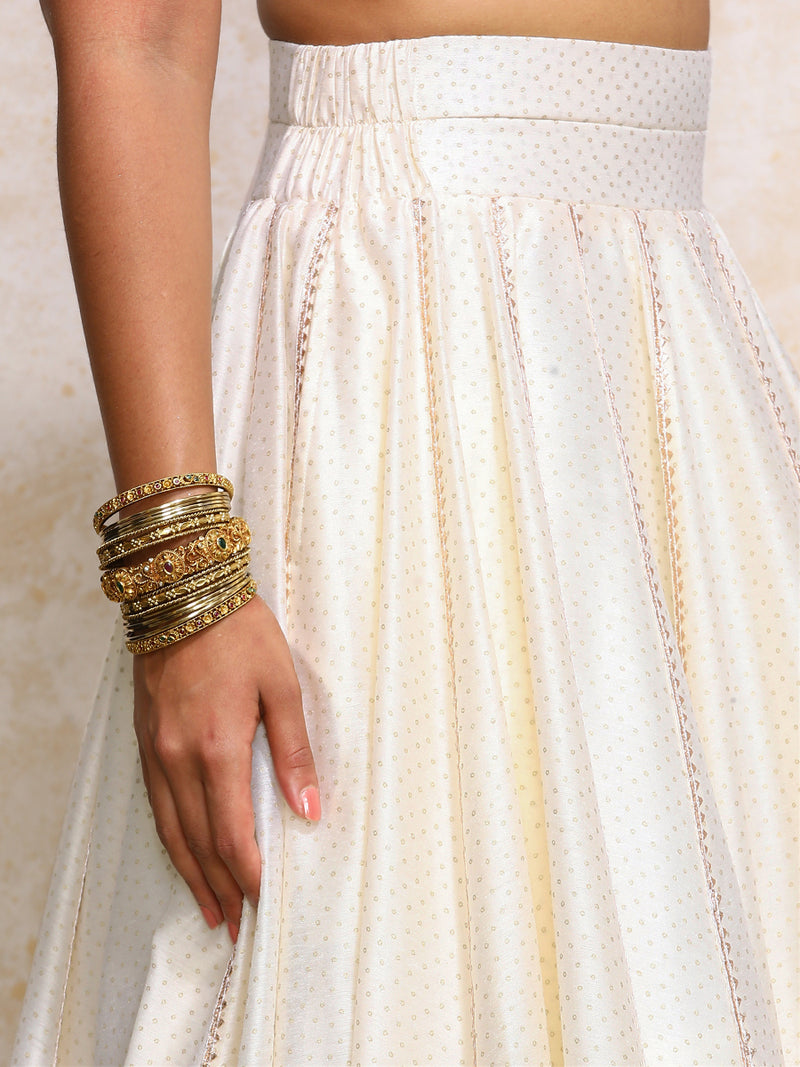 Mehreen x Tyohaar | White Foil Chandheri FlareFit™ Lehenga Set with Dupatta-Binks