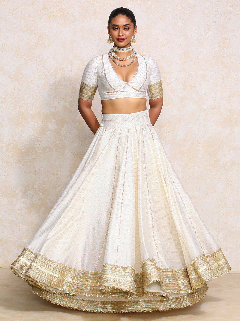 Mehreen x Tyohaar | White Foil Chandheri FlareFit™ Lehenga Set with Dupatta-Binks