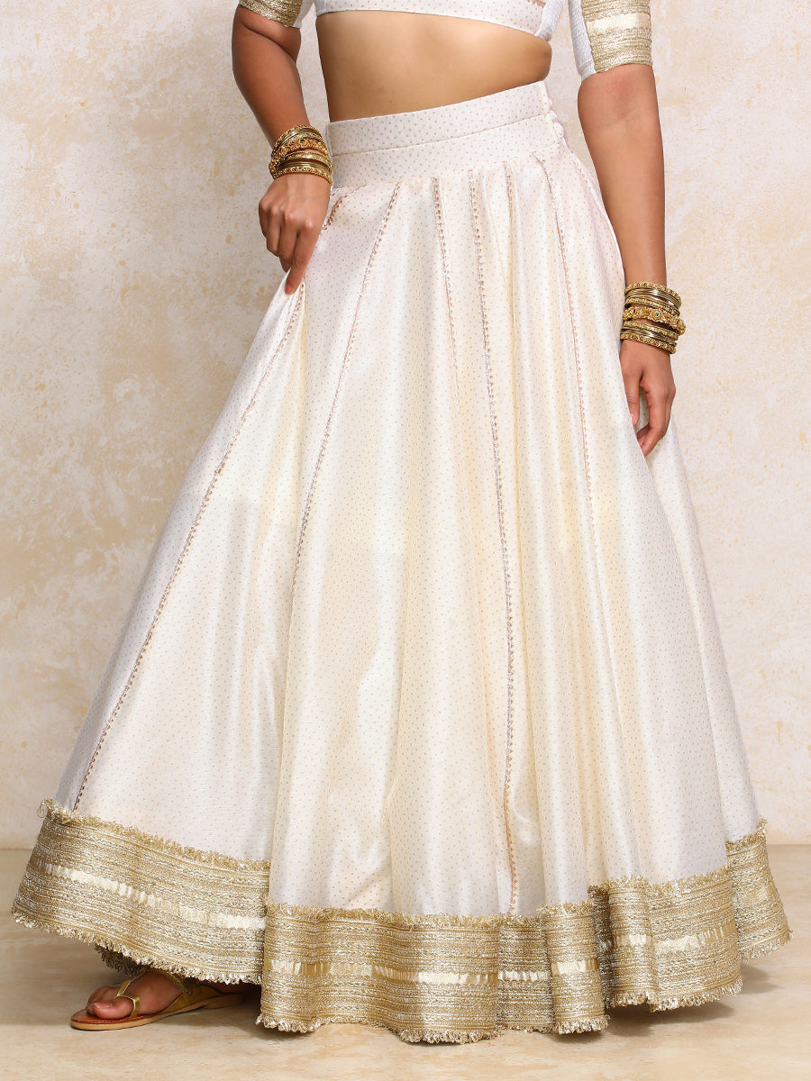 Mehreen x Tyohaar Lehenga Set, in White Chandheri, featuring elbow sleeves and v-neckline, made for party & festive (view 3).