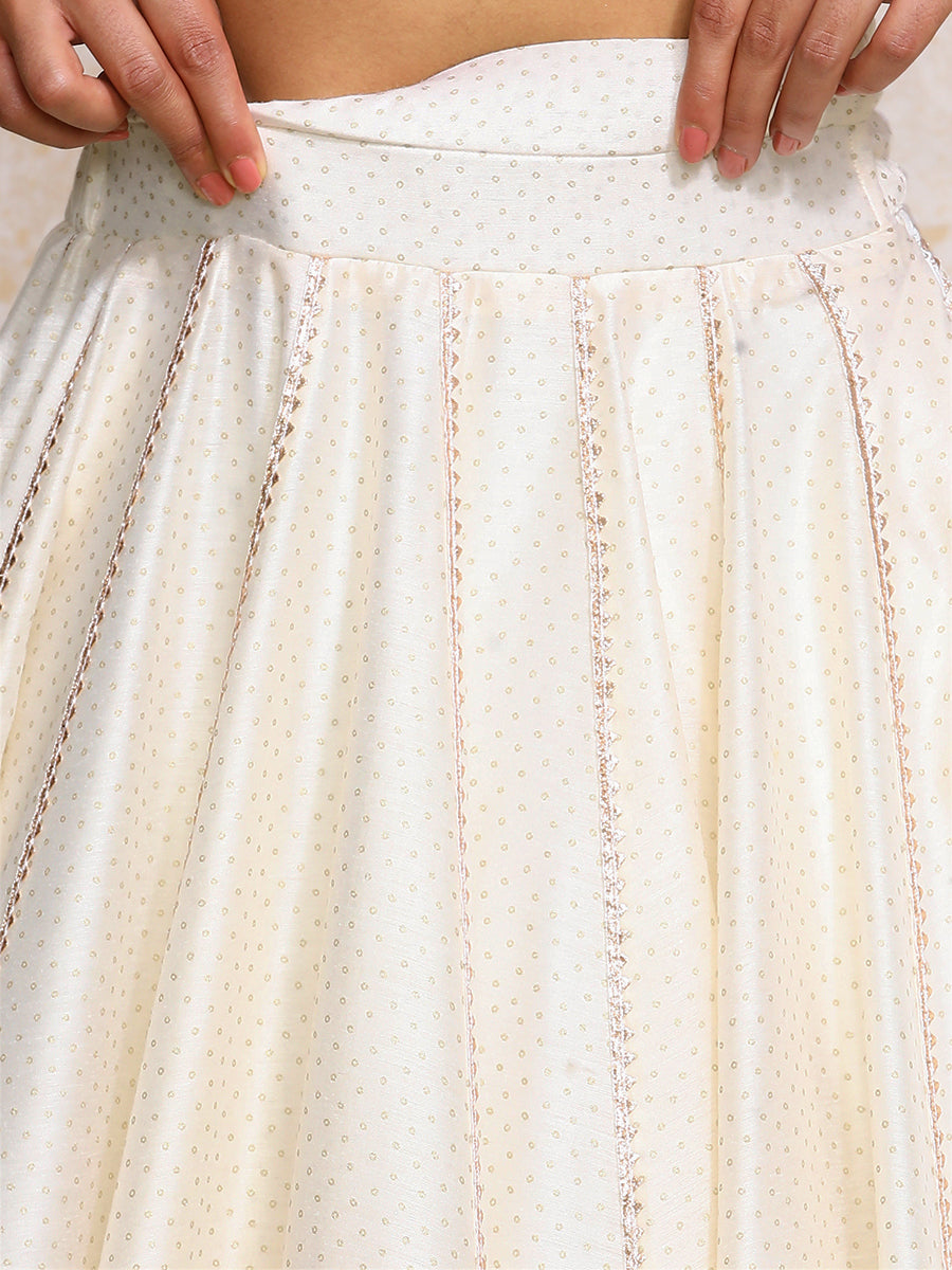 Mehreen x Tyohaar Lehenga Set, in White Chandheri, featuring elbow sleeves and v-neckline, made for party & festive (view 5).