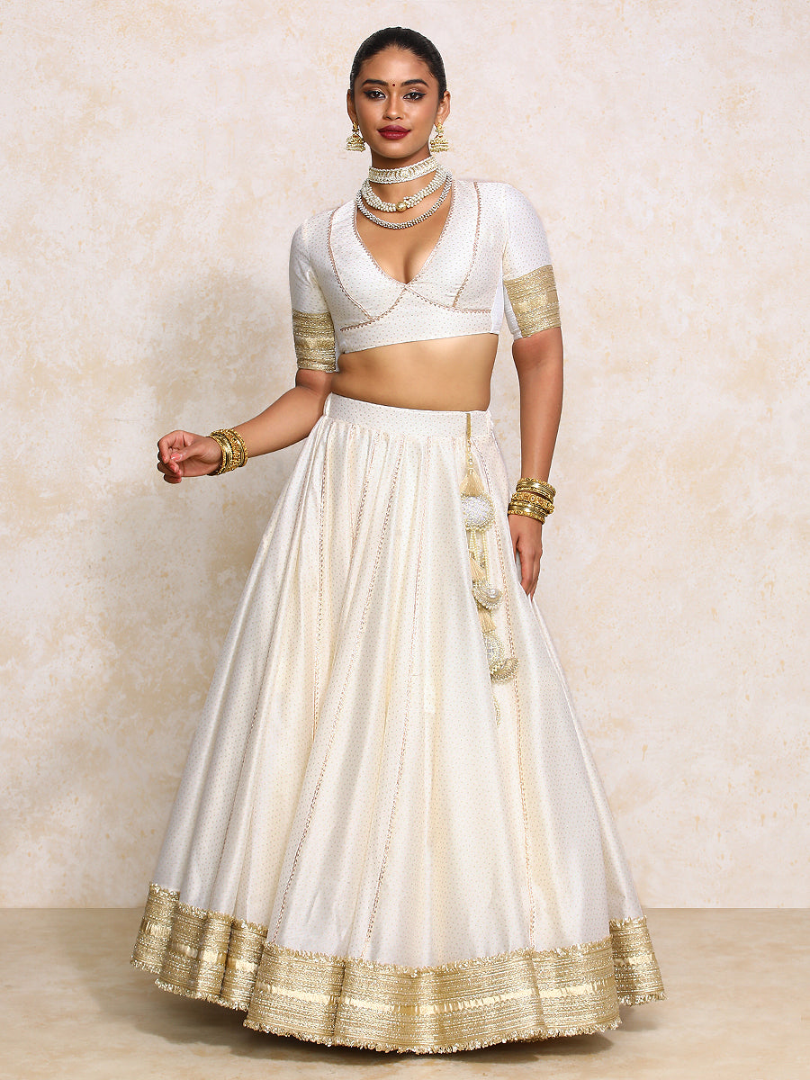 Mehreen x Tyohaar Lehenga Set, in White Chandheri, featuring elbow sleeves and v-neckline, made for party & festive (view 7).