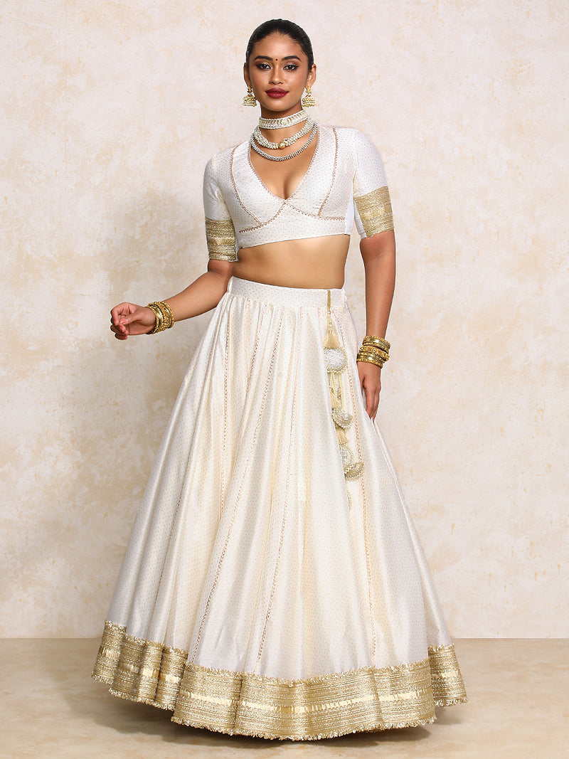 Mehreen x Tyohaar | White Foil Chandheri FlareFit™ Lehenga Set with Dupatta-Binks