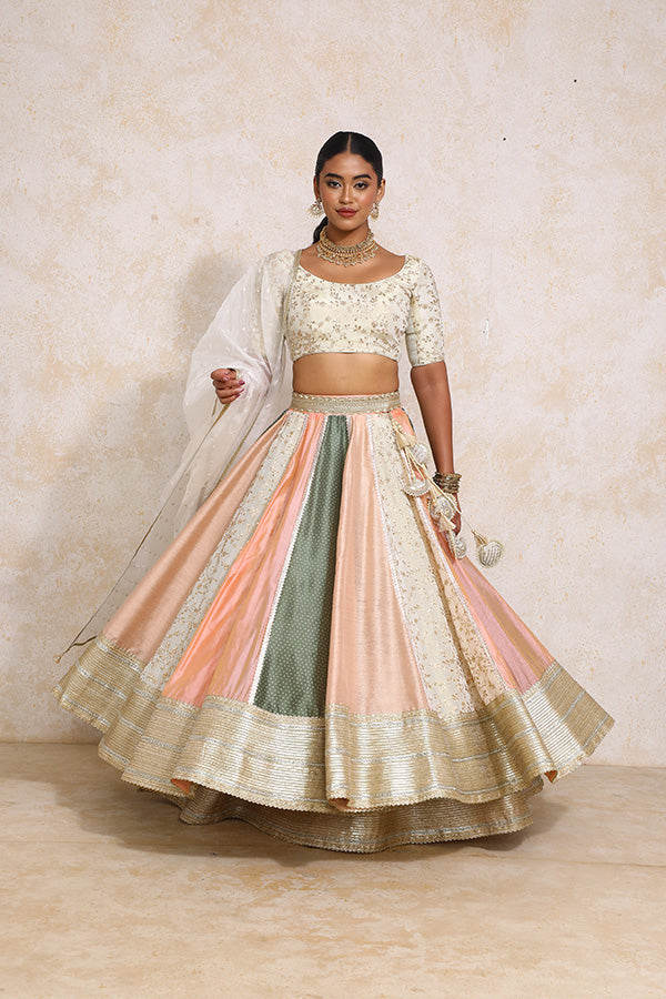Naaz x Tyohaar | Multi-colour Embroidery Tissue & Chandheri FlareFit™ Lehenga Set with Dupatta-Binks
