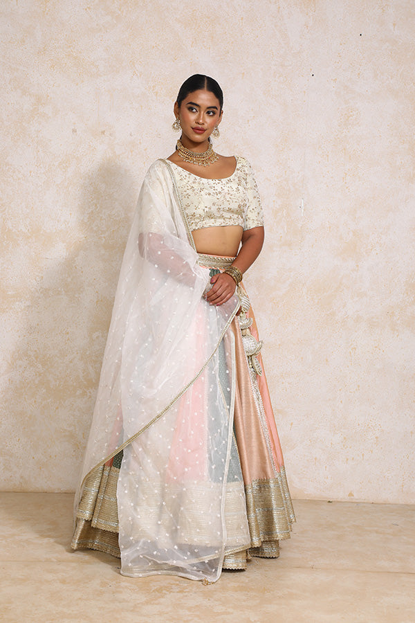 Naaz x Tyohaar | Multi-colour Embroidery Tissue & Chandheri FlareFit™ Lehenga Set with Dupatta-Binks