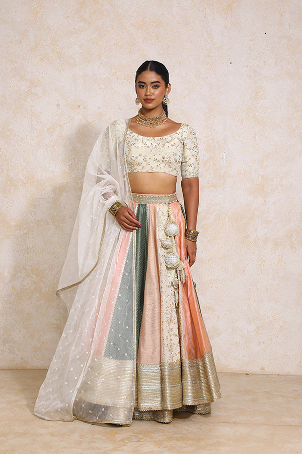 Naaz x Tyohaar | Multi-colour Embroidery Tissue & Chandheri FlareFit™ Lehenga Set with Dupatta-Binks