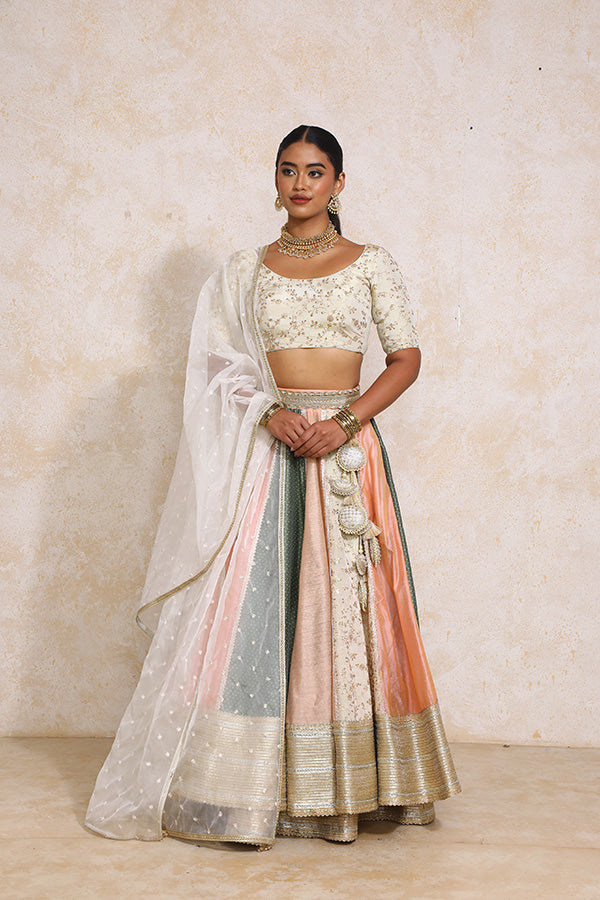 Naaz x Tyohaar | Multi-colour Embroidery Tissue & Chandheri FlareFit™ Lehenga Set with Dupatta-Binks
