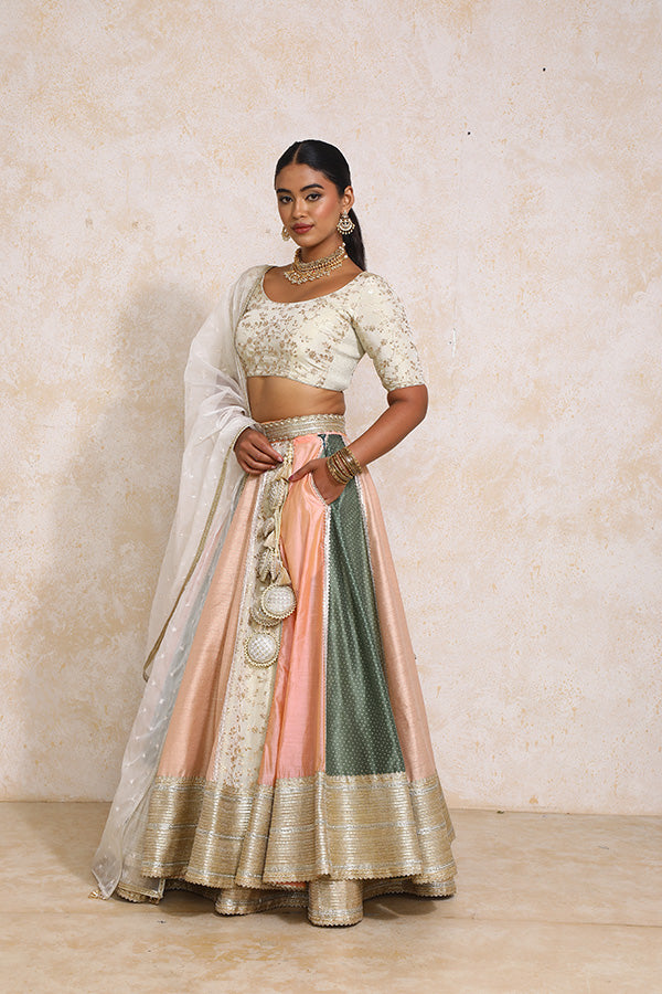 Naaz x Tyohaar | Multi-colour Embroidery Tissue & Chandheri FlareFit™ Lehenga Set with Dupatta-Binks
