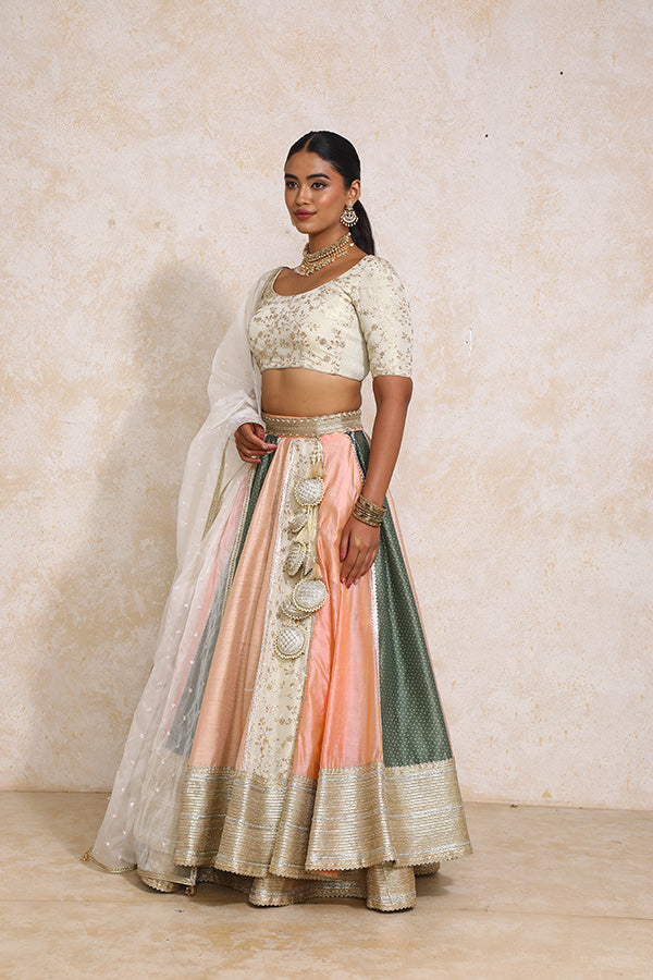 Naaz x Tyohaar | Multi-colour Embroidery Tissue & Chandheri FlareFit™ Lehenga Set with Dupatta-Binks
