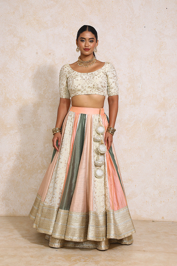 Naaz x Tyohaar | Multi-colour Embroidery Tissue & Chandheri FlareFit™ Lehenga Set with Dupatta-Binks