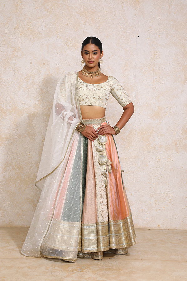 Naaz x Tyohaar | Multi-colour Embroidery Tissue & Chandheri FlareFit™ Lehenga Set with Dupatta-Binks