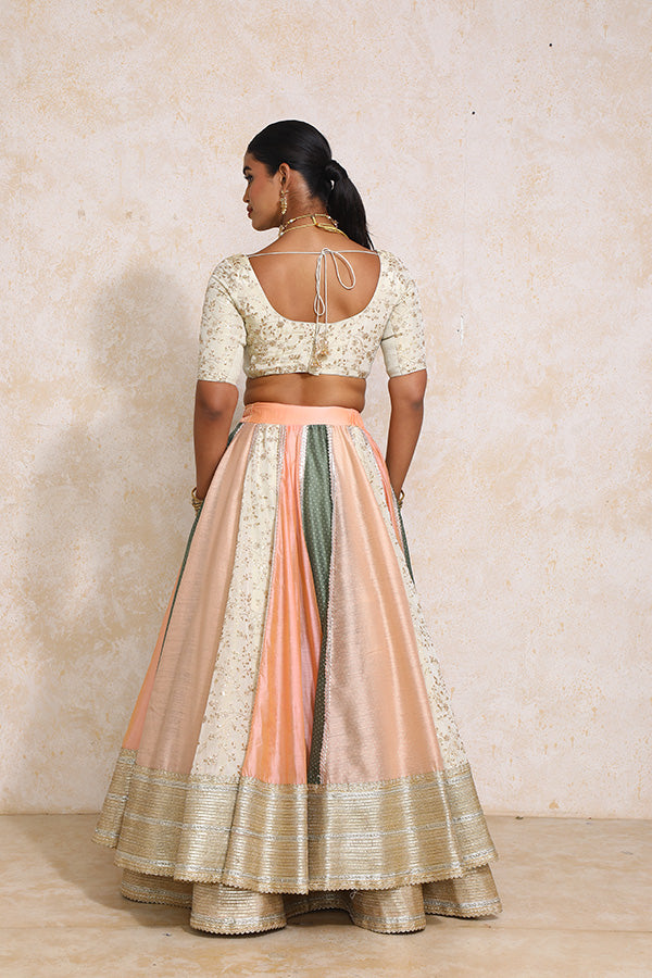 Naaz x Tyohaar Lehenga Set, in Multicolour Chandheri & Tissue Viscose, featuring elbow sleeves and scoop neckline (view 2).