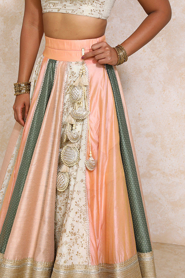 Naaz x Tyohaar Lehenga Set, in Multicolour Chandheri & Tissue Viscose, featuring elbow sleeves and scoop neckline (view 8).