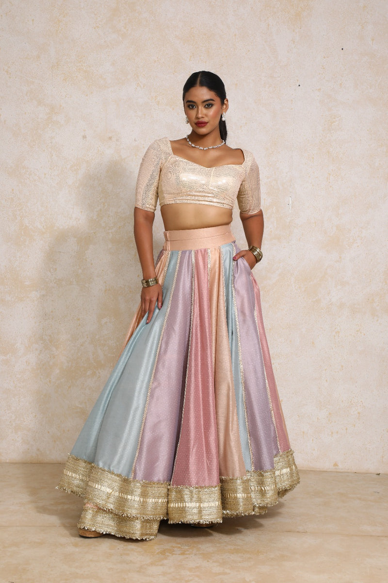 Najma x Tyohaar | Pastel Foil Chandheri FlareFit™ Lehenga Set with Dupatta-Binks